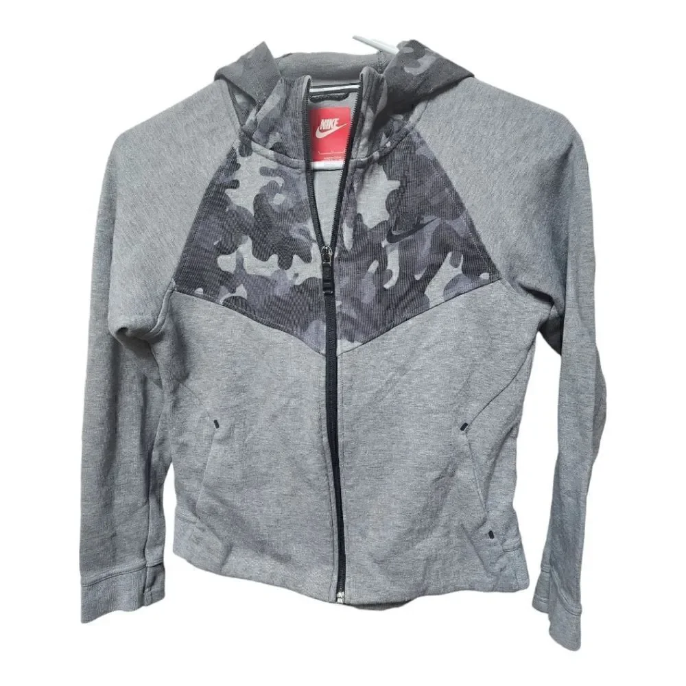 3019 -  Full Zip Hoodie Jacket Gray Camo Camouflage Thumb Holes Large